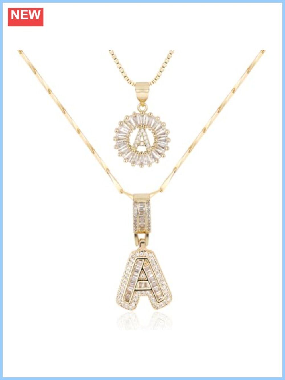 14k Gold Plated Personalized Letter Necklace Zirconia Crystal Pendant